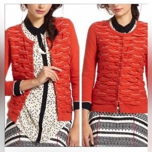 Anthro Little Yellow Bird "Winter Waves" Orange Cardigan Sweater w MEASUREMENTS